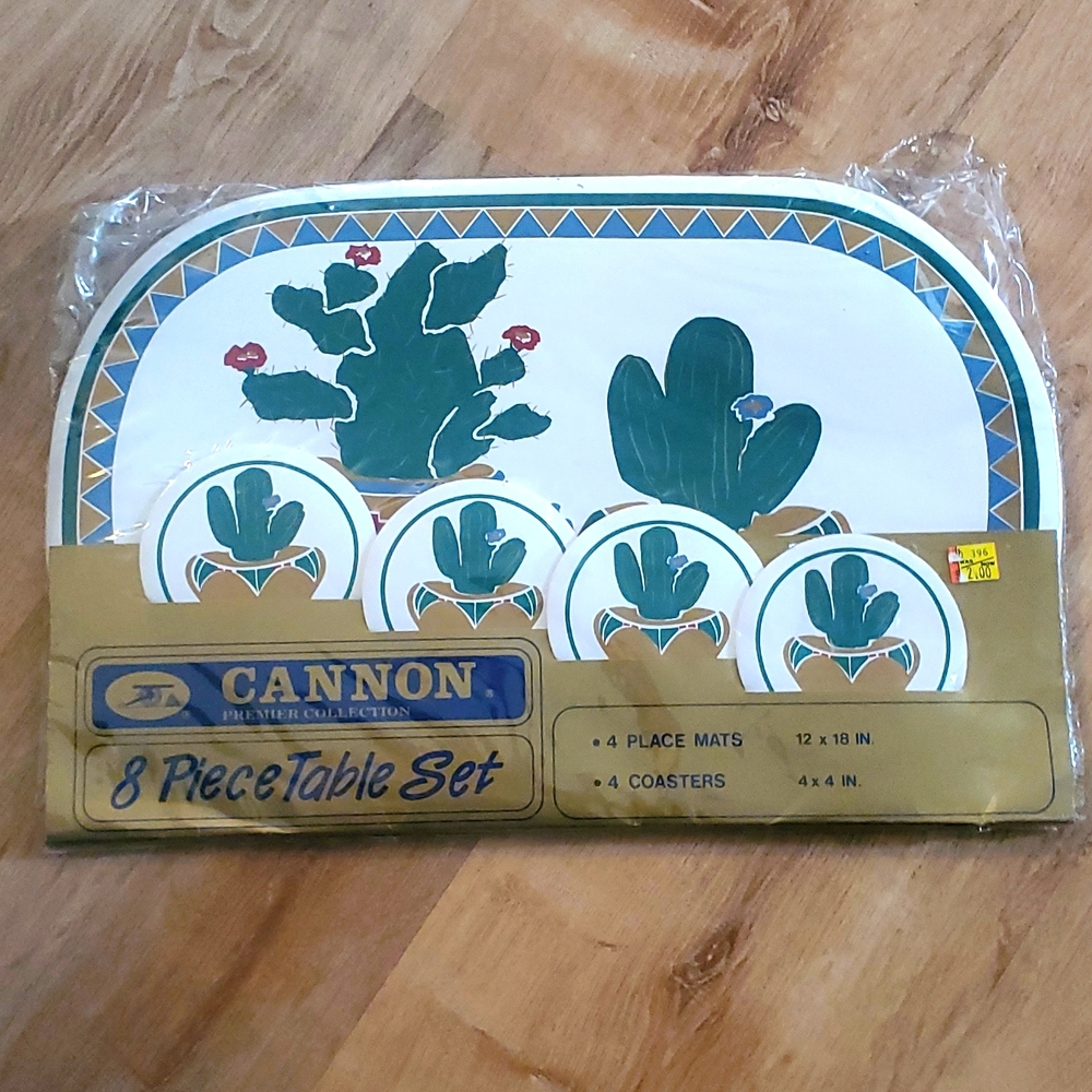 Vintage cactus 8 piece boho desert table set place mats coasters cannon premier